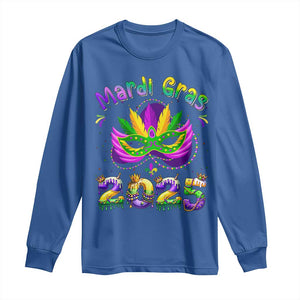 Happy Mardi Gras 2025 Long Sleeve Shirt Masquerade Mask Carnival New Orleans Trip TS10 Royal Blue Print Your Wear