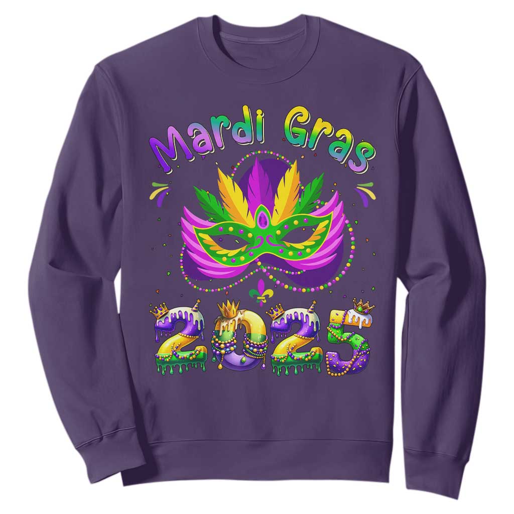 Happy Mardi Gras 2025 Sweatshirt Masquerade Mask Carnival New Orleans Trip TS10 Purple Print Your Wear