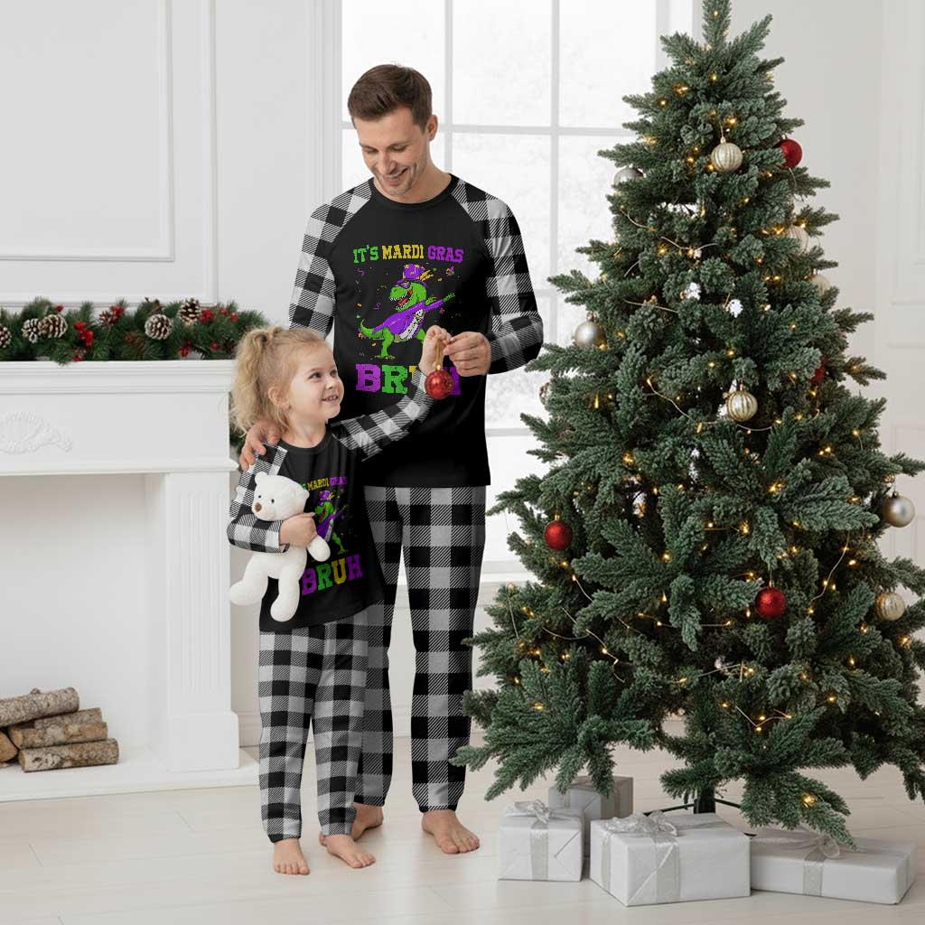 Bruh Mardi Gras Plaid Pajama Set Dinosaur Meme New Orleans Party Custume Beads TS10 White Plaid Print Your Wear