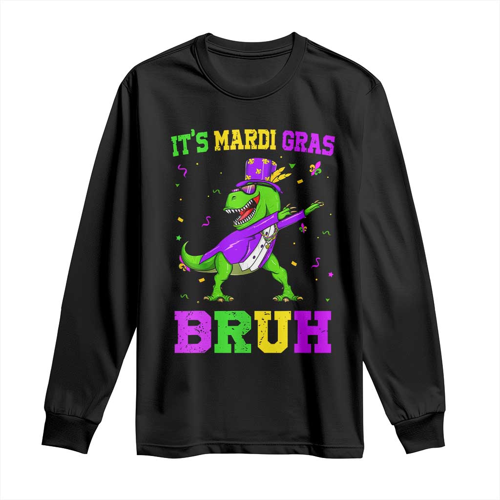 Bruh Mardi Gras Long Sleeve Shirt Dinosaur Meme New Orleans Party Custume Beads TS10 Black Print Your Wear