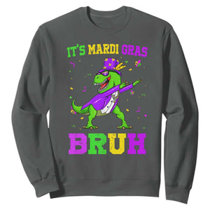 Bruh Mardi Gras Sweatshirt Dinosaur Meme New Orleans Party Custume Beads TS10 Dark Heather Print Your Wear