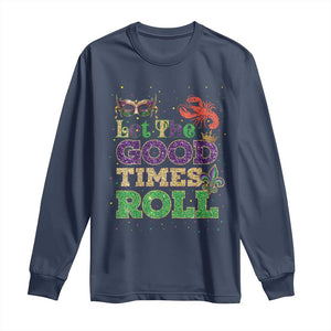 Mardi Gras Long Sleeve Shirt Let The Good Times Roll Glitter Print TS10 Navy Print Your Wear