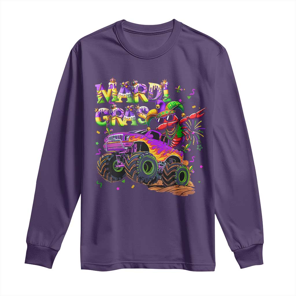 Mardi Gras Long Sleeve Shirt Dabbing Crawfish Monster Truck TS10 Purple Print Your Wear