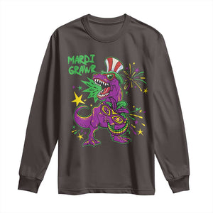 Mardi Gras Dino Long Sleeve Shirt Toddler Kids Boys Gift Mardi Grawr TS10 Dark Chocolate Print Your Wear