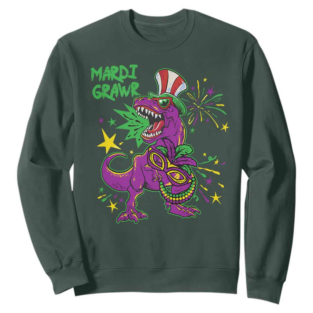 Mardi Gras Dino Sweatshirt Toddler Kids Boys Gift Mardi Grawr TS10 Dark Forest Green Print Your Wear
