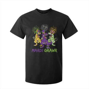 Mardi Gras Dinosaur T Shirt For Kid Dino Mardi Grawr Firework TS10 Black Print Your Wear