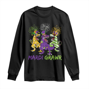 Mardi Gras Dinosaur Long Sleeve Shirt Dino Mardi Grawr Firework TS10 Black Print Your Wear