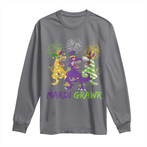 Mardi Gras Dinosaur Long Sleeve Shirt Dino Mardi Grawr Firework TS10 Charcoal Print Your Wear