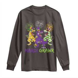 Mardi Gras Dinosaur Long Sleeve Shirt Dino Mardi Grawr Firework TS10 Dark Chocolate Print Your Wear