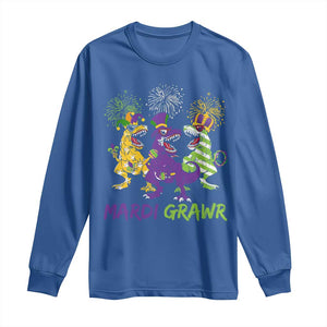 Mardi Gras Dinosaur Long Sleeve Shirt Dino Mardi Grawr Firework TS10 Royal Blue Print Your Wear