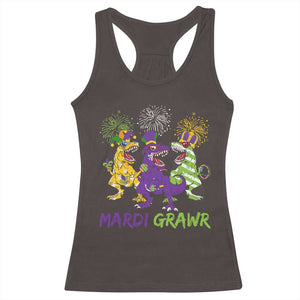 Mardi Gras Dinosaur Racerback Tank Top Dino Mardi Grawr Firework TS10 Dark Chocolate Print Your Wear