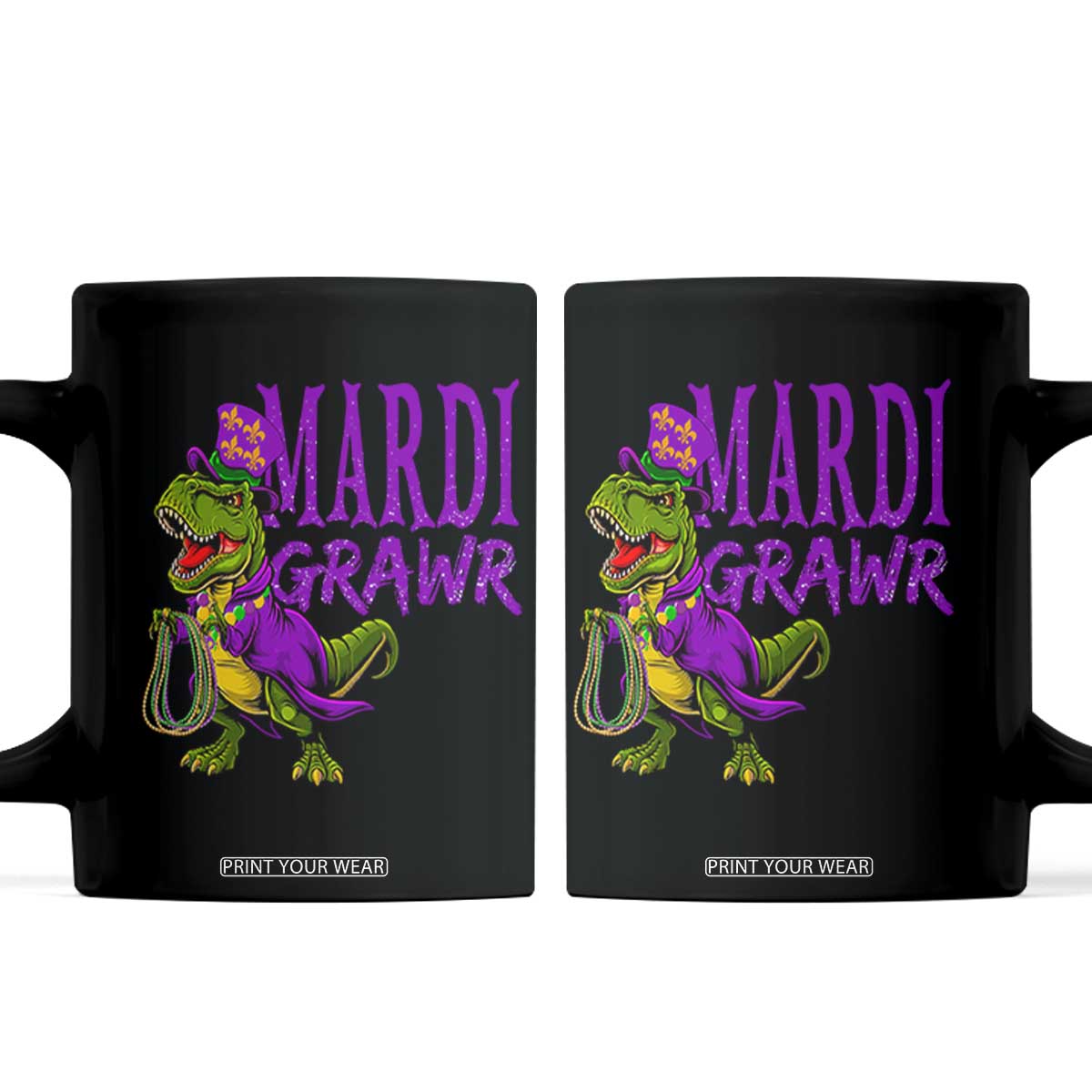 Dinosaur Mardi Gras Coffee Mug Funny Meme New Orleans Party Custume Beads TS10 Black Print Your Wear