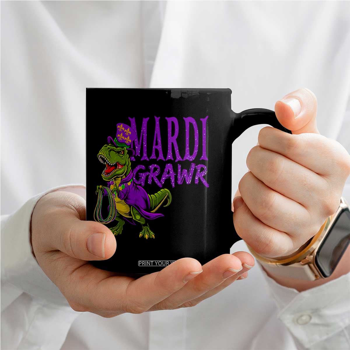 Dinosaur Mardi Gras Coffee Mug Funny Meme New Orleans Party Custume Beads TS10 Print Your Wear
