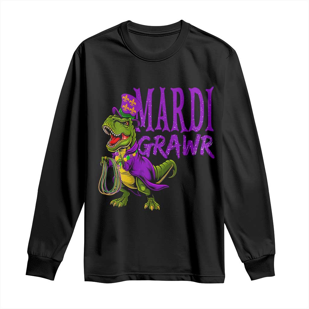 Dinosaur Mardi Gras Long Sleeve Shirt Funny Meme New Orleans Party Custume Beads TS10 Black Print Your Wear