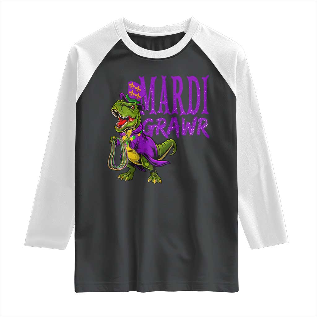 Dinosaur Mardi Gras Raglan Shirt Funny Meme New Orleans Party Custume Beads TS10 Black White Print Your Wear