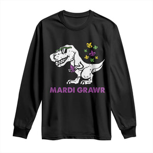 Mardi Gras Grawr Dinosaur Long Sleeve Shirt Fat Tuesday Kids TS10 Black Print Your Wear