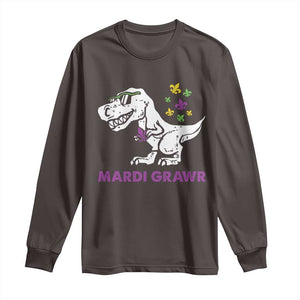 Mardi Gras Grawr Dinosaur Long Sleeve Shirt Fat Tuesday Kids TS10 Dark Chocolate Print Your Wear