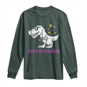 Mardi Gras Grawr Dinosaur Long Sleeve Shirt Fat Tuesday Kids TS10 Dark Forest Green Print Your Wear