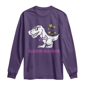 Mardi Gras Grawr Dinosaur Long Sleeve Shirt Fat Tuesday Kids TS10 Purple Print Your Wear