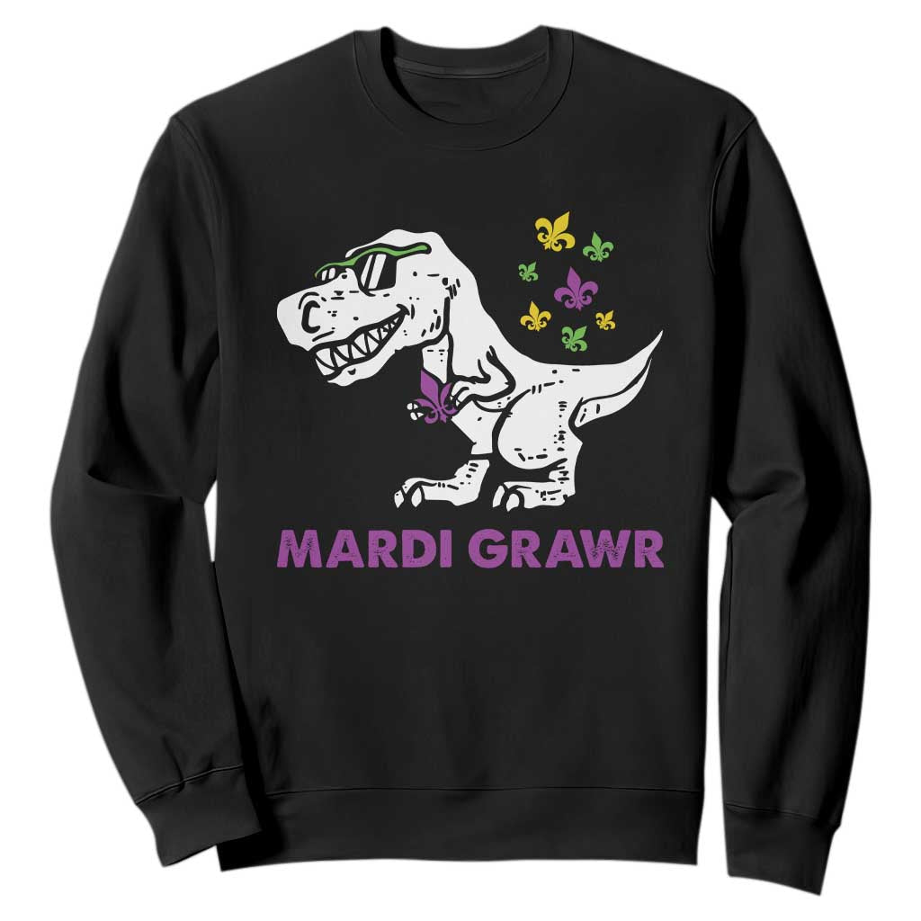 Mardi Gras Grawr Dinosaur Sweatshirt Fat Tuesday Kids TS10 Black Print Your Wear