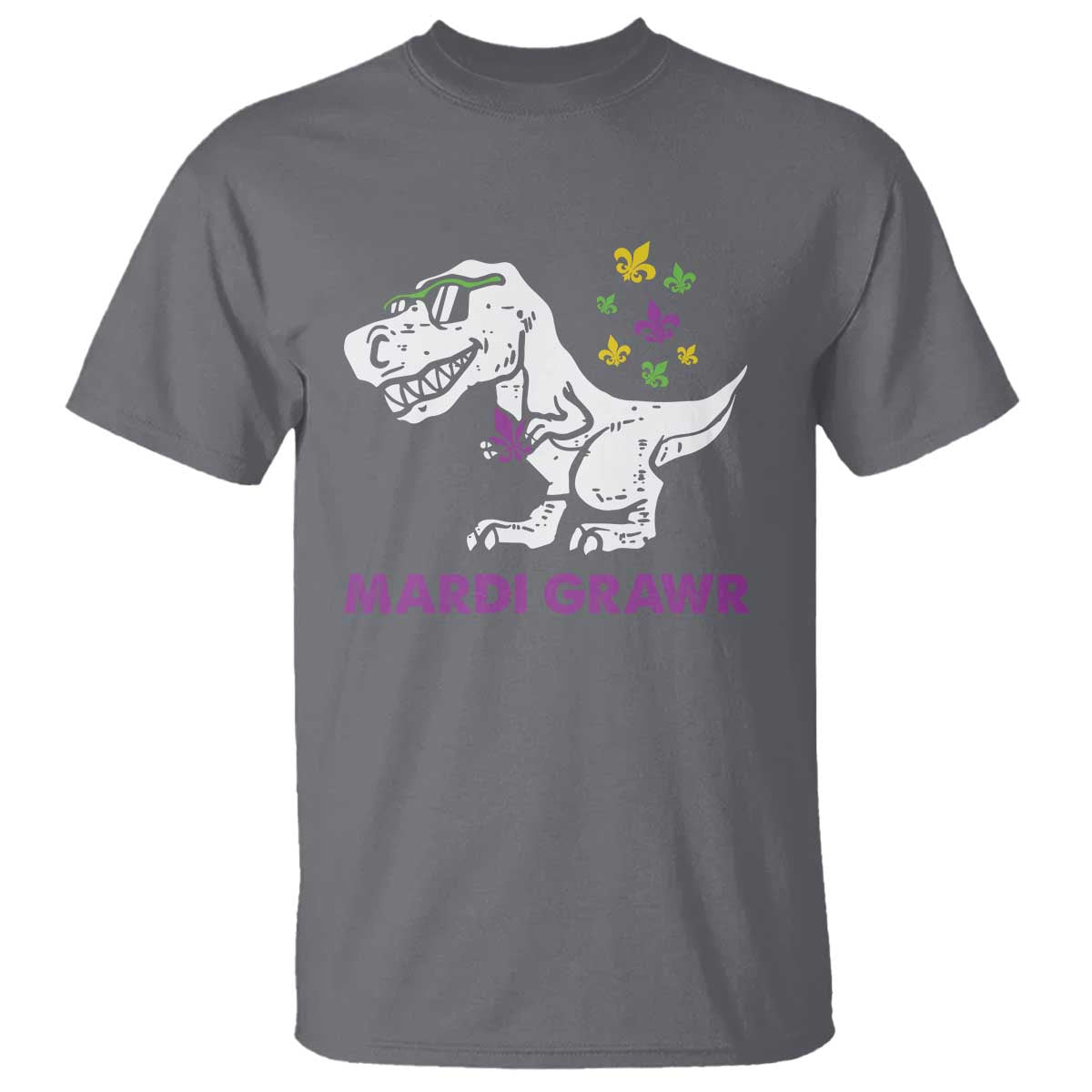 Mardi Gras Grawr Dinosaur T Shirt Fat Tuesday Kids TS10 Charcoal Print Your Wear