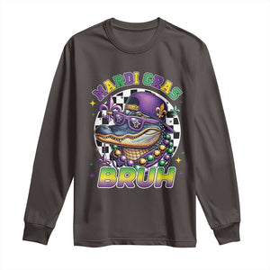 Bruh Mardi Gras Crocodile Long Sleeve Shirt Alligator Costume Teens Boys Kids TS10 Dark Chocolate Print Your Wear