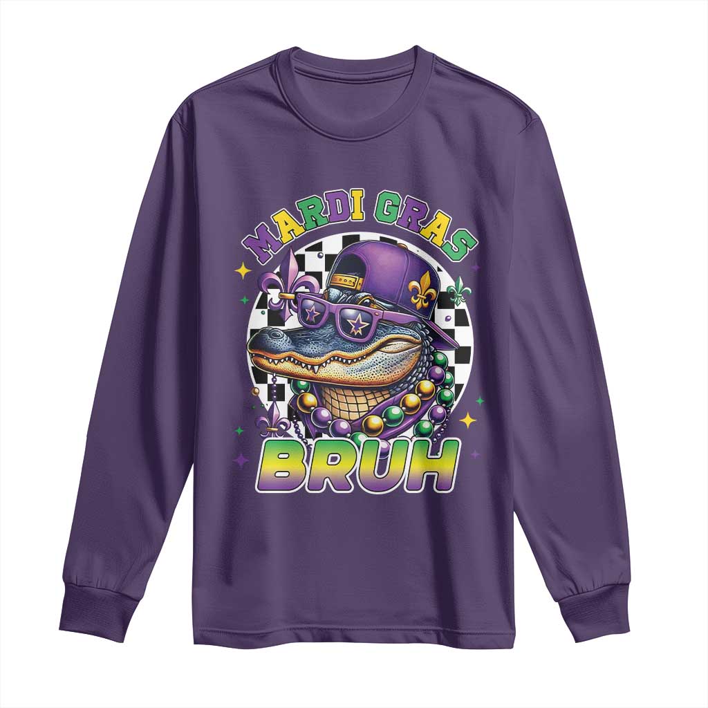 Bruh Mardi Gras Crocodile Long Sleeve Shirt Alligator Costume Teens Boys Kids TS10 Purple Print Your Wear