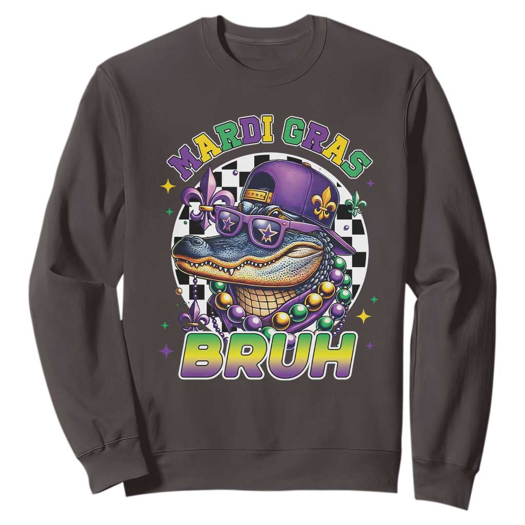 Bruh Mardi Gras Crocodile Sweatshirt Alligator Costume Teens Boys Kids TS10 Dark Chocolate Print Your Wear