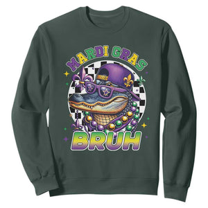 Bruh Mardi Gras Crocodile Sweatshirt Alligator Costume Teens Boys Kids TS10 Dark Forest Green Print Your Wear