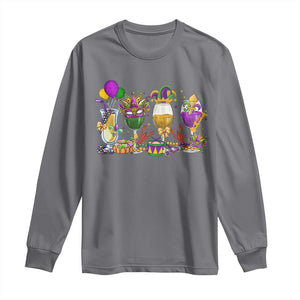 Mardi Gras Drinking Party Long Sleeve Shirt Fat Tuesday Wine Beads Carnival TS10 Charcoal Print Your Wear