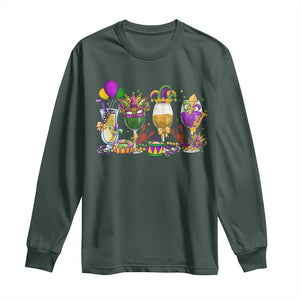 Mardi Gras Drinking Party Long Sleeve Shirt Fat Tuesday Wine Beads Carnival TS10 Dark Forest Green Print Your Wear