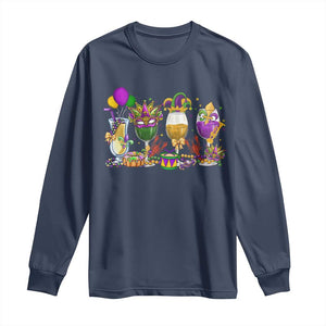 Mardi Gras Drinking Party Long Sleeve Shirt Fat Tuesday Wine Beads Carnival TS10 Navy Print Your Wear