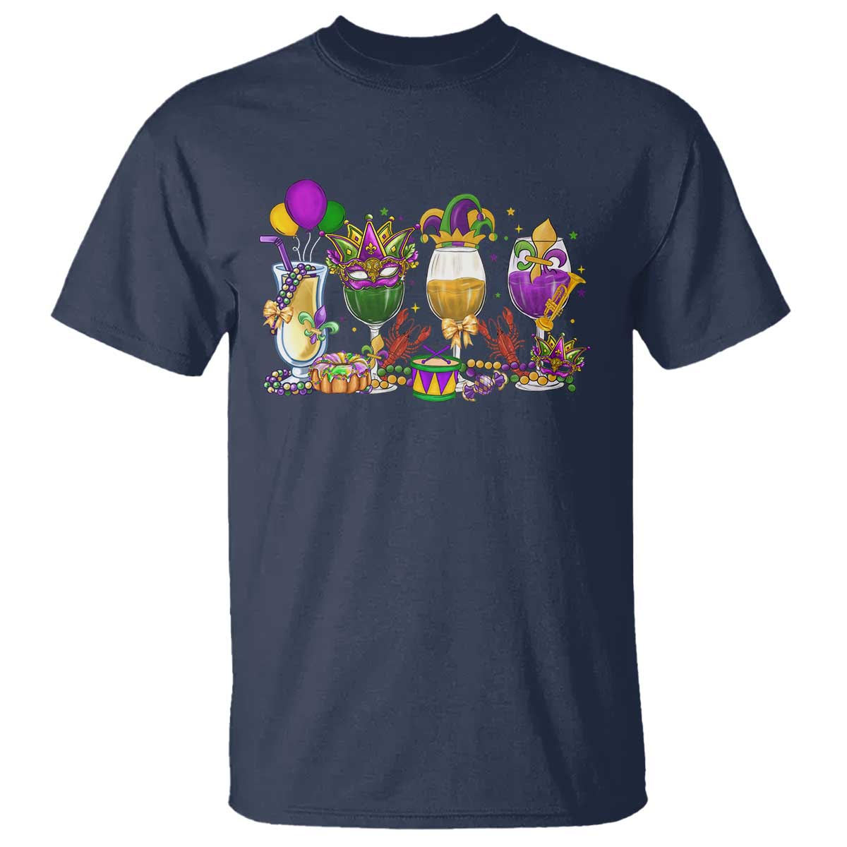 Mardi Gras Drinking Party T Shirt Fat Tuesday Wine Beads Carnival TS10 Navy Print Your Wear
