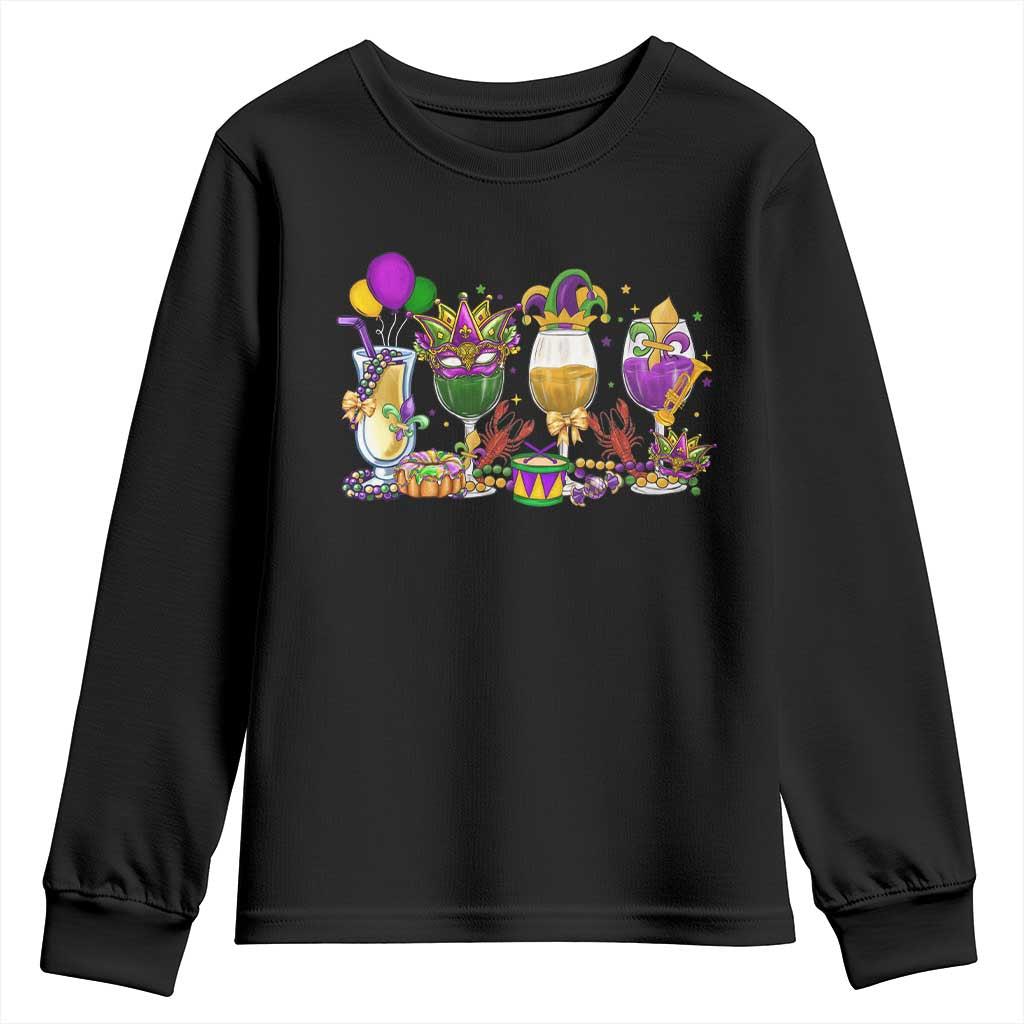 Mardi Gras Drinking Party Youth Sweatshirt Fat Tuesday Wine Beads Carnival TS10 Black Print Your Wear