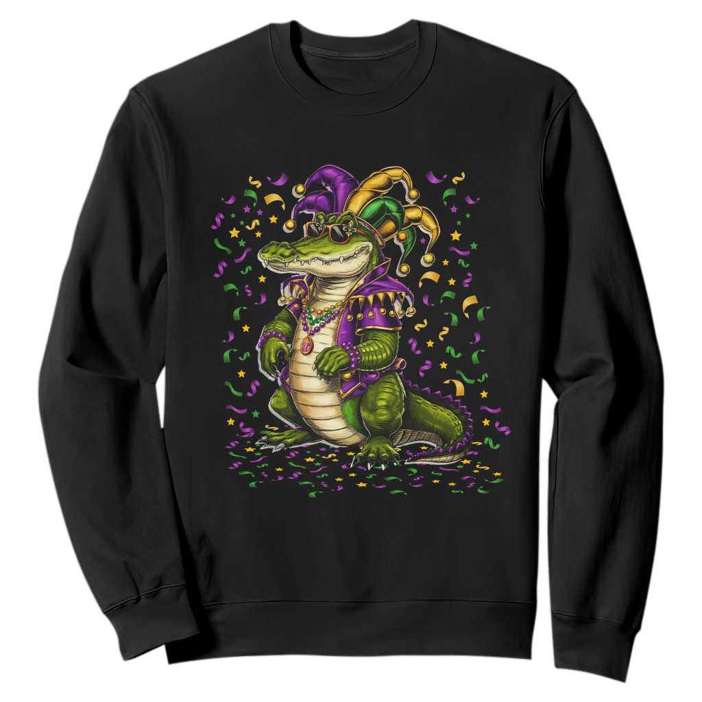 Mardigator Mardi Gras Sweatshirt Alligator Louisiana New Orleans Party Custume Beads TS10 Black Print Your Wear