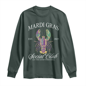 Mardi Gras Long Sleeve Shirt The Carnival Social Club Louisiana Crawfish Glitter Print TS10 Dark Forest Green Print Your Wear