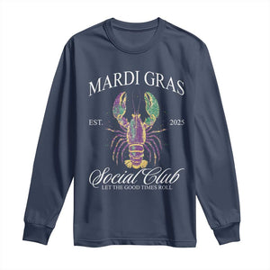 Mardi Gras Long Sleeve Shirt The Carnival Social Club Louisiana Crawfish Glitter Print TS10 Navy Print Your Wear