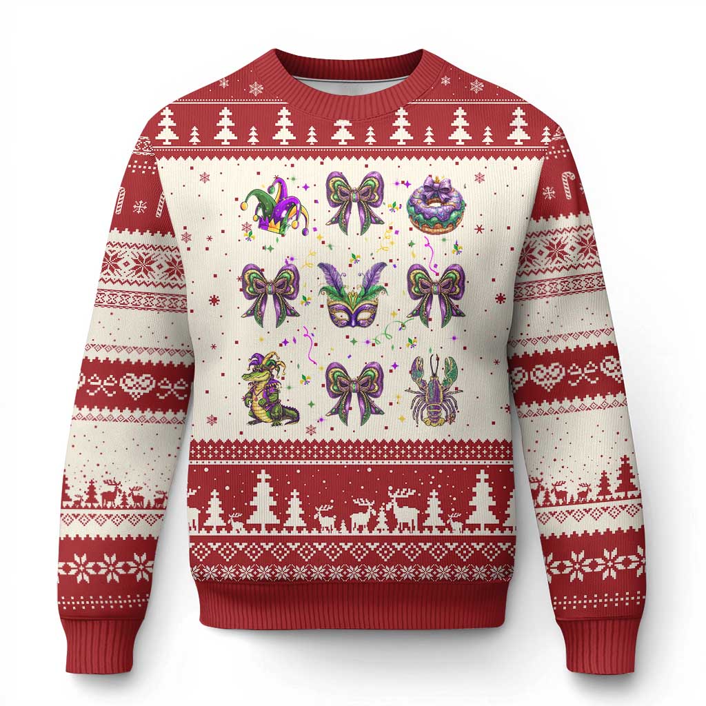Mardi Gras Coquette Ugly Christmas Sweater Glitter Print Louisiana New Orleans Party Custume Beads TS10 Beige Red Print Your Wear