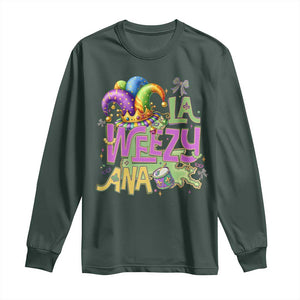 Funny Mardi Gras Long Sleeve Shirt La Weezy Ana TS10 Dark Forest Green Print Your Wear