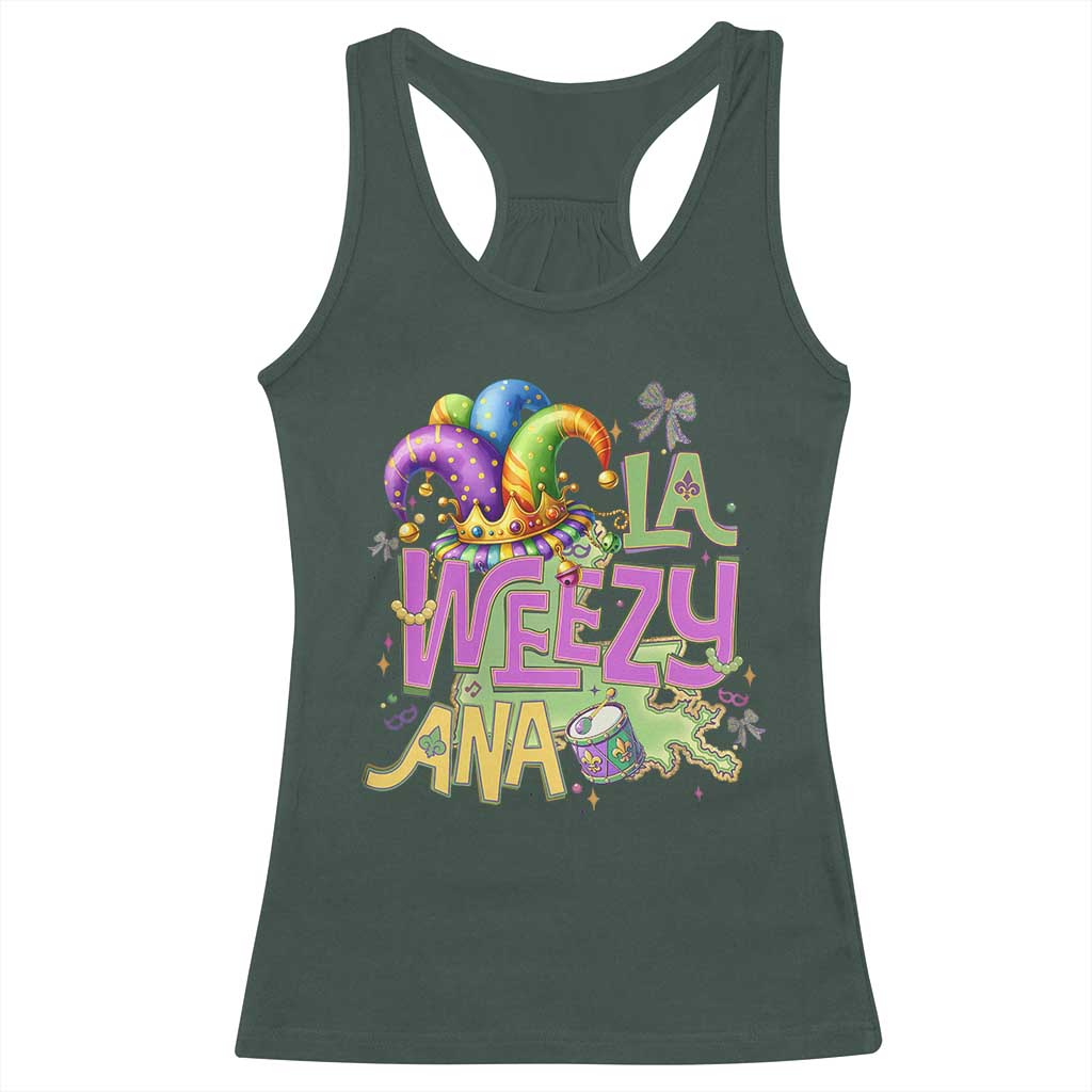 Funny Mardi Gras Racerback Tank Top La Weezy Ana TS10 Dark Forest Green Print Your Wear