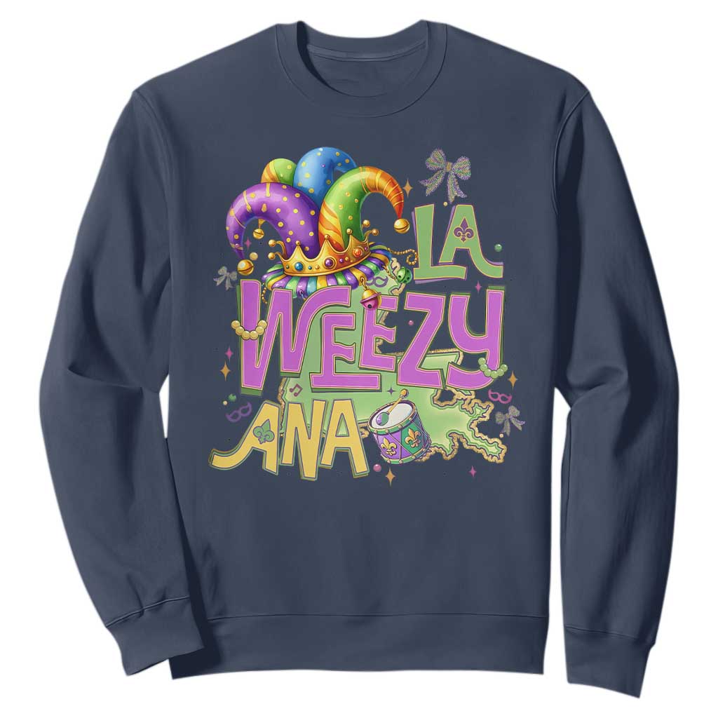 Funny Mardi Gras Sweatshirt La Weezy Ana TS10 Navy Print Your Wear