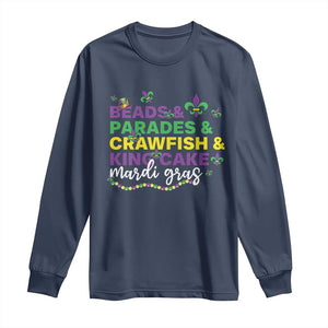 Beads Parades Crawfish King Cake Mardi Gras Long Sleeve Shirt TS10 Navy Print Your Wear