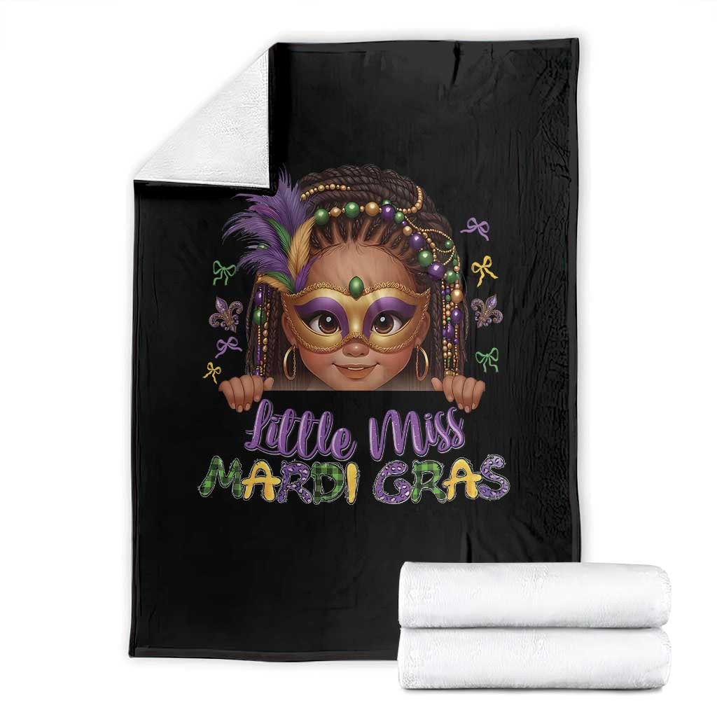 Little Miss Mardi Gras Throw Blanket Afro Messy Bun Girls Kids Mask Cute New Orleans TS10 Black Print Your Wear