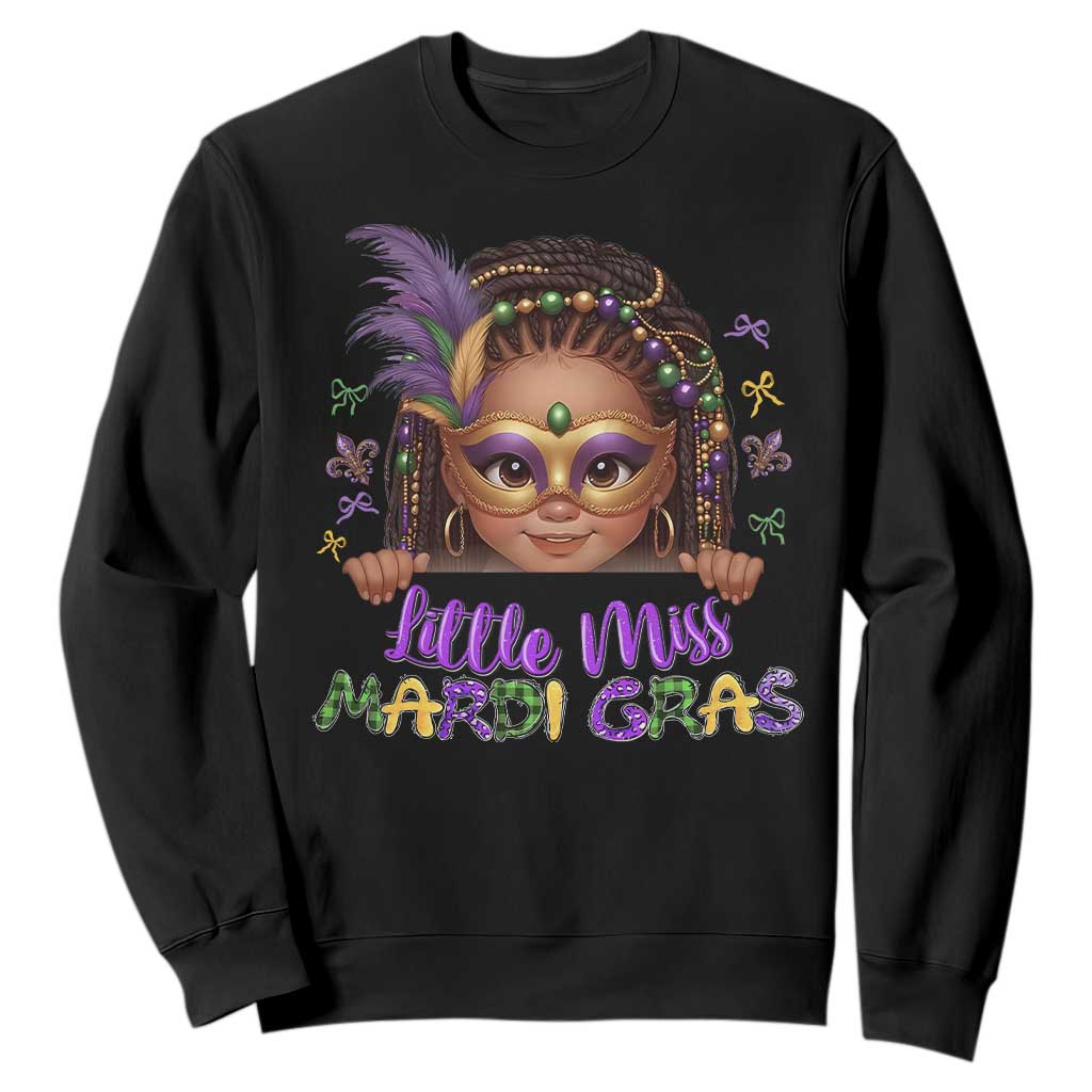 Little Miss Mardi Gras Sweatshirt Afro Messy Bun Girls Kids Mask Cute New Orleans TS10 Black Print Your Wear
