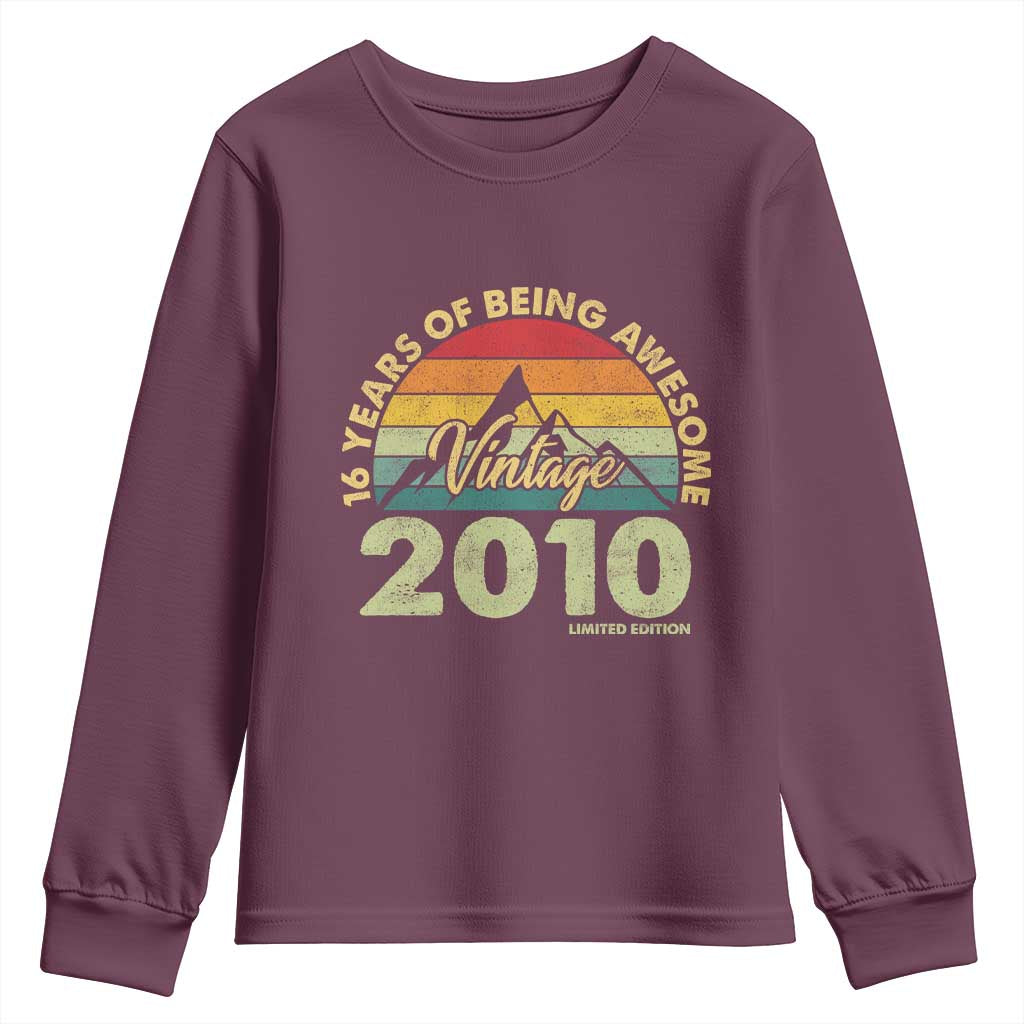 16th Birthday Youth Sweatshirt Vintage 2010 Limited Edition 16 Year Old Gift TS10 Maroon Print Your Wear