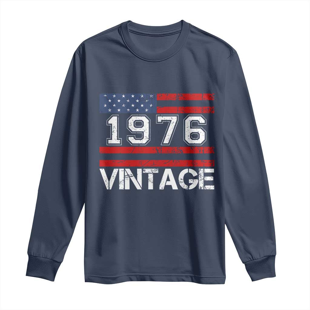 Vintage 50th Birthday Long Sleeve Shirt Retro 1976 American Flag 50 Year Old TS10 Navy Print Your Wear
