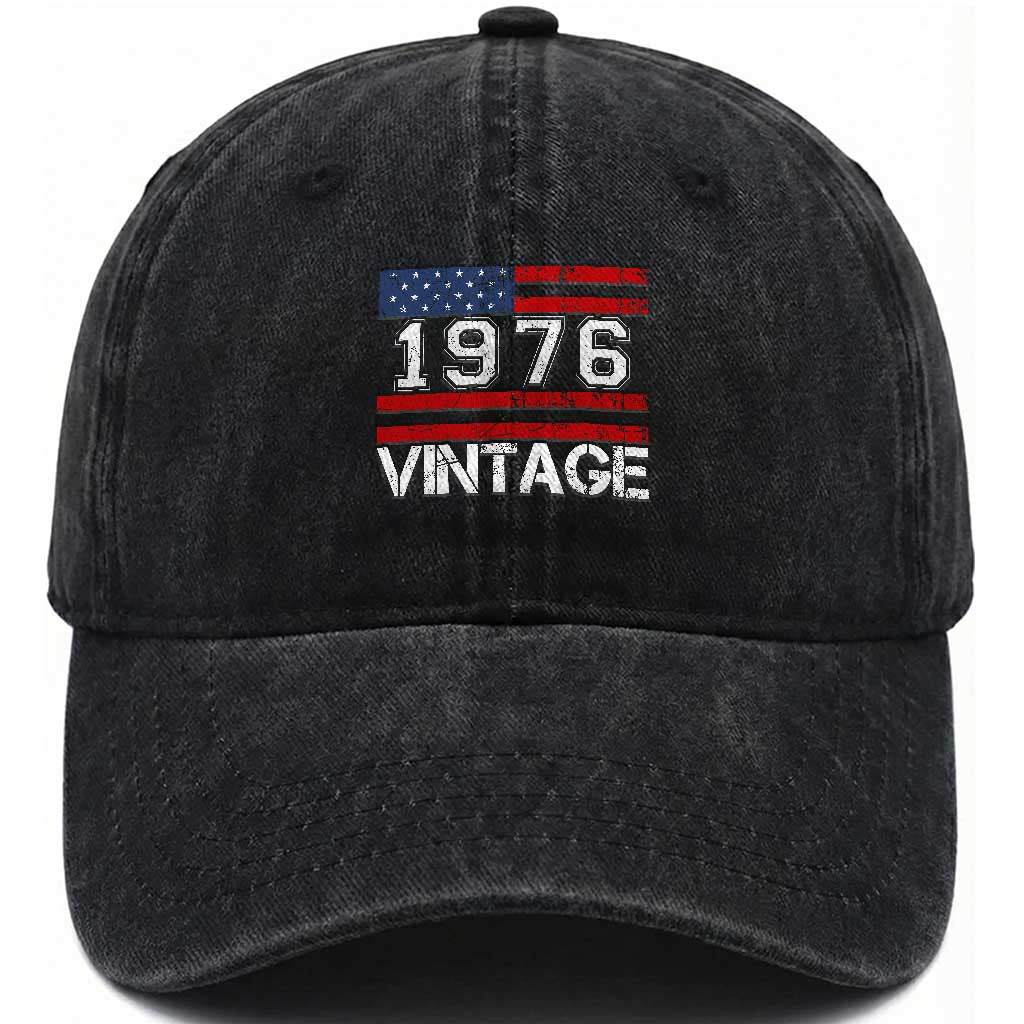 Vintage 50th Birthday Washed Cotton Baseball Cap Retro 1976 American Flag 50 Year Old TS10 Print Your Wear