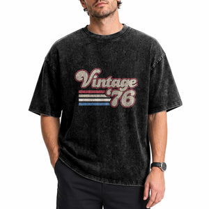 Vintage 50th Birthday Washed Cotton T-Shirt Retro 1976 50 Year Old Stripes