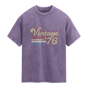 Vintage 50th Birthday Washed Cotton T-Shirt Retro 1976 50 Year Old Stripes