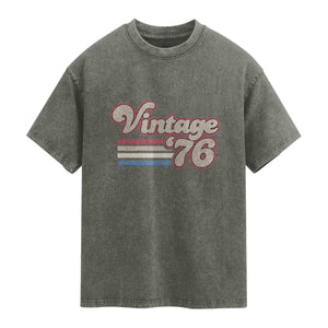 Vintage 50th Birthday Washed Cotton T-Shirt Retro 1976 50 Year Old Stripes